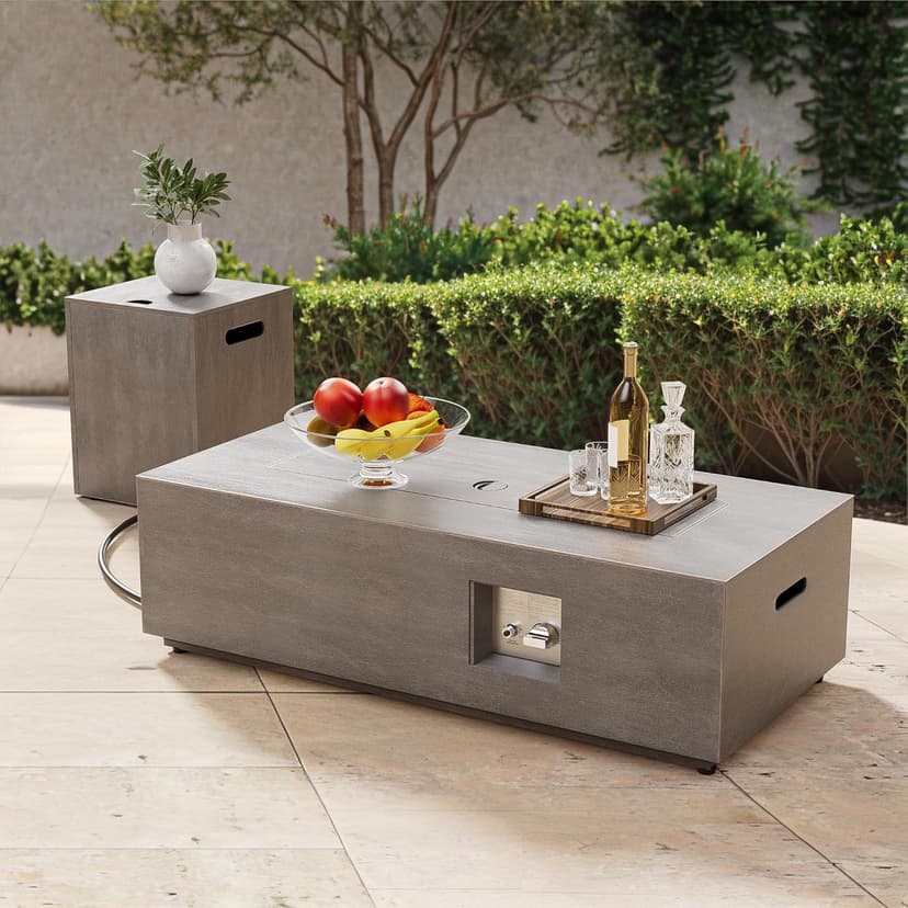 Outdoor Fire Pit Table Propane Gas Fire pits &Outdoor Fireplaces 42″ Rectangular Firepit Table, 50,000 BTU Fire Table for Patio Set, Sand