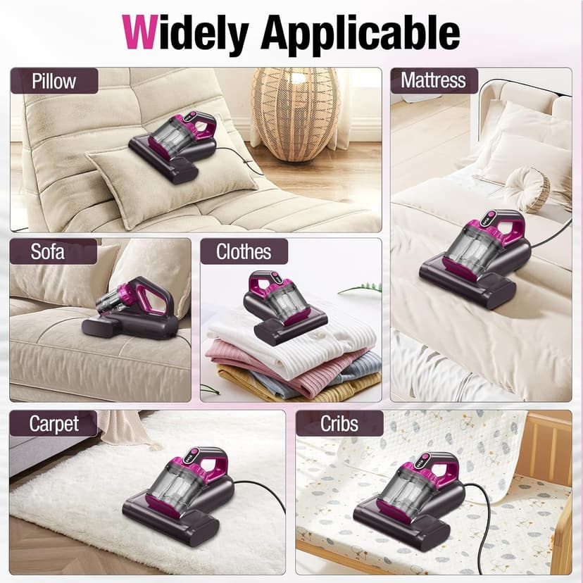 Mattress Vacuum Cleaner, 17Kpa 650W Bed Vacuum Cleaner, 273nm UV-C Light & Ultrasonic 145°F Heating, 80000 RPM/Min Brushroll Rotation, Wide Suction Port for Pillows Cribs Sofa, Black Corded