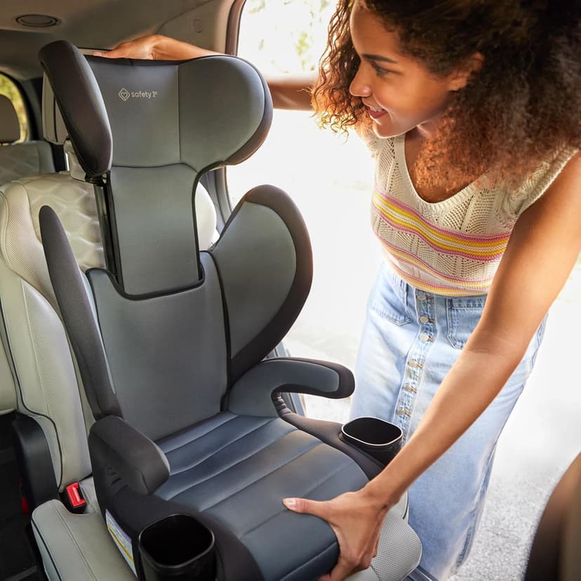 Safety 1st Grow and Go 2-in-1 Booster Car Seat with ComfortWings, Converts High-Back to Backless, 19" Wide, Fits 3 Across, Lightweight, Foldable, Easy-Clean, Cup Holders, 40-100 lbs, Black Sand