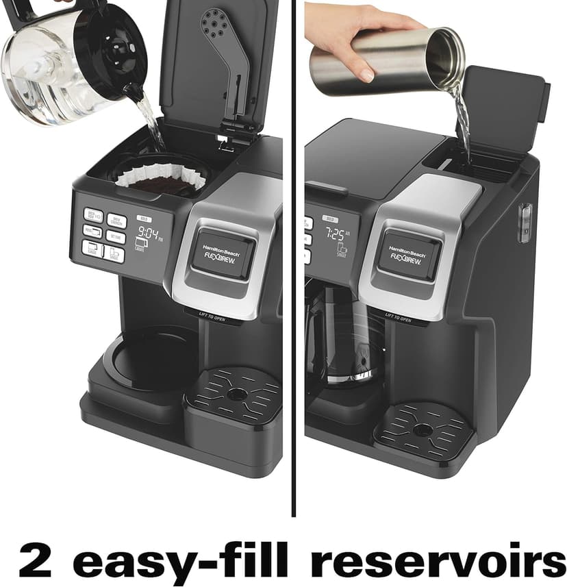 Hamilton Beach FlexBrew Trio 2-Way Coffee Maker, Compatible with K-Cup Pods or Grounds, Single Serve & Full 12c Pot, Permanent Gold-Tone Filter, Black & Silver