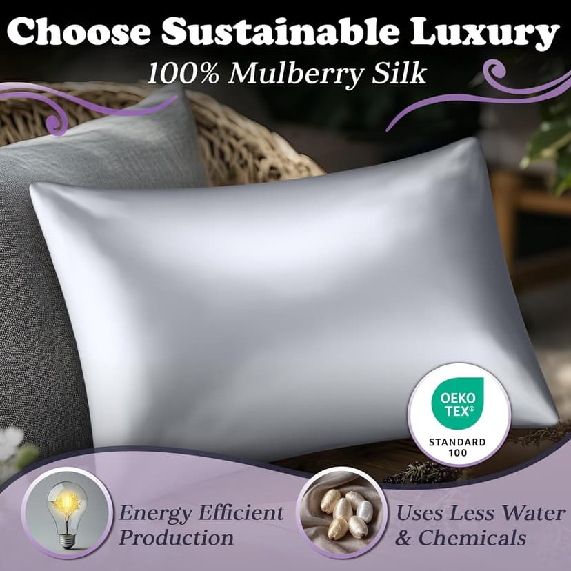 DECOLURE 100% Pure Mulberry Silk Pillow Case Standard Size – Highest Grade 30 Momme 6A+, Luxuriously Soft & Cooling Silk Pillowcase for Hair & Skin, Hypoallergenic, Breathable, Hidden Zipper (Silver)