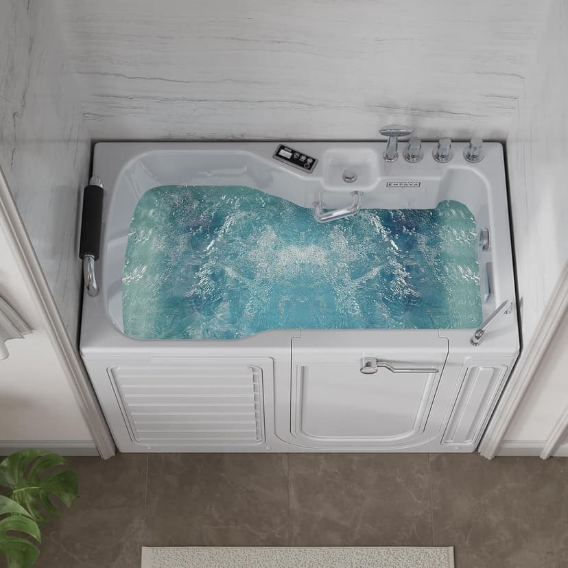 Empava Walk In Tub for Seniors,54" x 30'' Right Drain,12 Air & 13 Whirlpool Massage Jets Bathtub,with built-in Heater,2 Safety Handrail,19.25" Wide Right Outswing Door,Slip-Resistant Floor,Acrylic