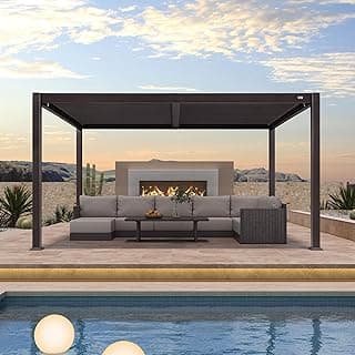 PURPLE LEAF 10' x 14' Louvered Pergola Outdoor Adjustable Louvre Shade Modern Patio Aluminum Pergola with Retractable Roof for Deck Backyard Garden Hardtop Gazebo