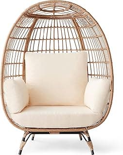 Best Choice Products Wicker Egg Chair, Oversized Indoor Outdoor Lounger for Patio, Backyard, Living Room w/ 4 Cushions, Steel Frame, 440lb Capacity - Ivory