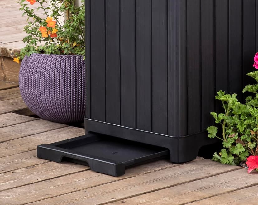 Keter Baltimore Resin 38 Gallon Outdoor Kitchen Trash Can with Lid and Drip Tray for Easy Cleaning-Perfect for Patio Dining, Black