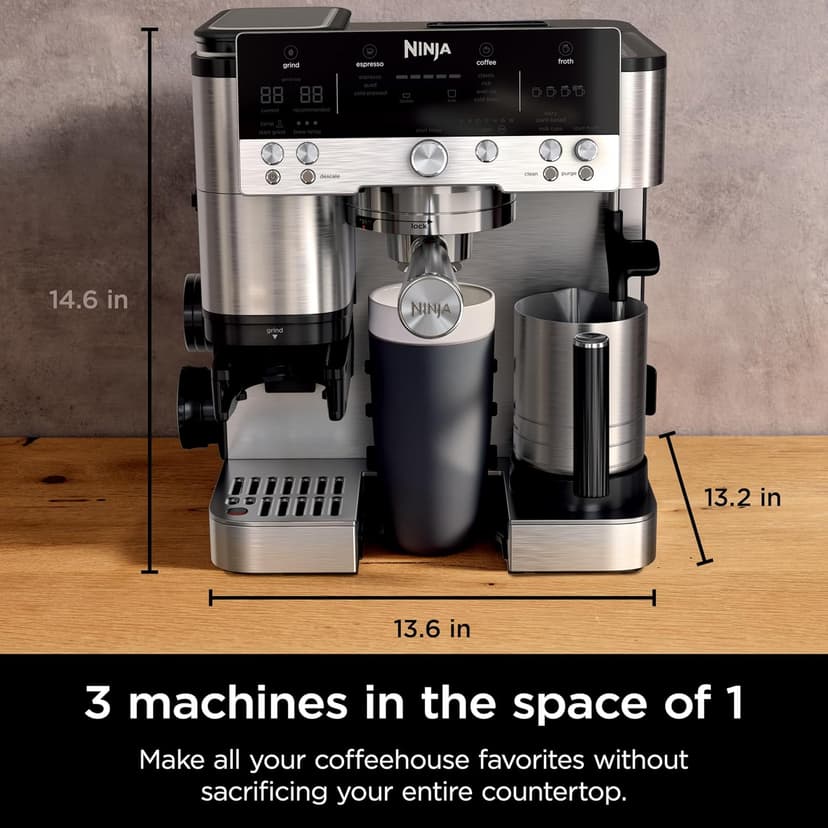 Ninja Espresso Machine and Drip Coffee Maker| Luxe Café Premier Series | Integrated Coffee Grinder, Milk Frother, Assisted Tamper & Built-In Espresso Accessory Storage | Stainless Steel | ES601