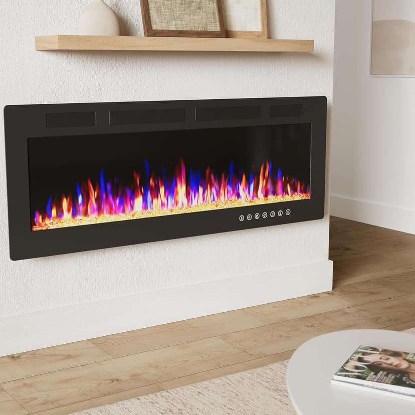 Vitesse 72 inch Ultra-Thin Electric Fireplace in-Wall Recessed and Wall Mounted Fireplace Heater,Linear Fireplace with Multicolor Flame,Timer,Low Noise,750/1500W,Touch Screen & Remote Control(72’’)
