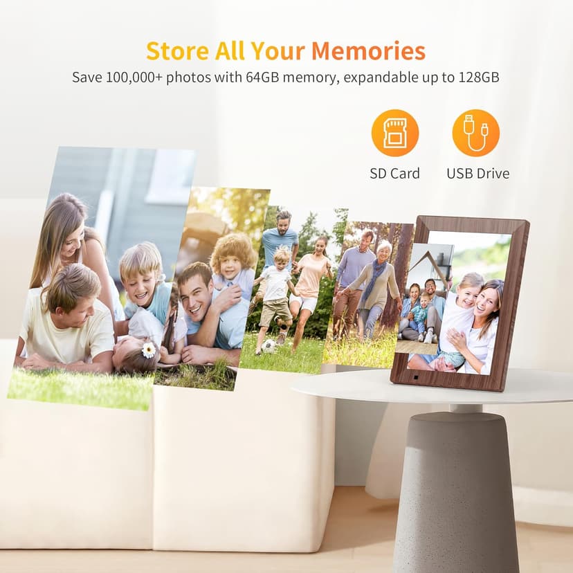 10.1 Inch Smart Digital Picture Frame,1280x800 HD IPS Touch Screen,64GB Large Storage,2GB RAM, WiFi Digital Photo Frame Load from Phone, Motion Sensor, Auto-Rotate, Digital Frame