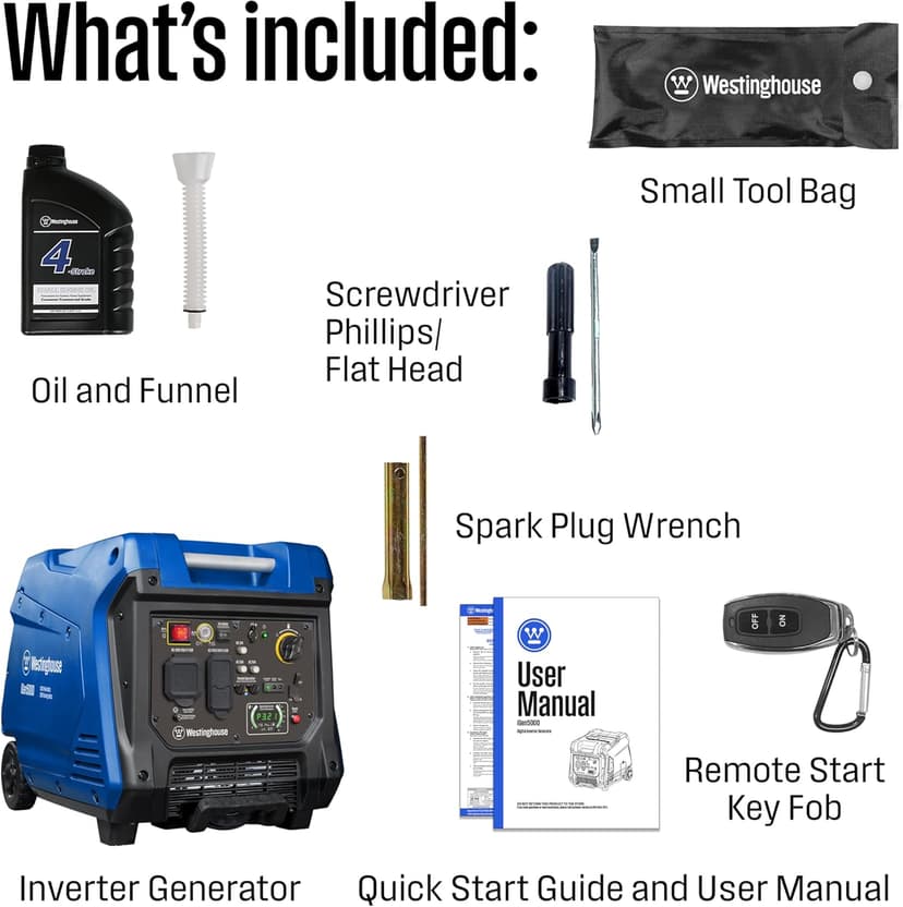 Westinghouse 5000 Peak Watt Super Quiet Portable Inverter Generator, Remote Electric Start with Auto Choke, Wheel & Handle Kit, RV Ready, Gas Powered, Parallel Capable