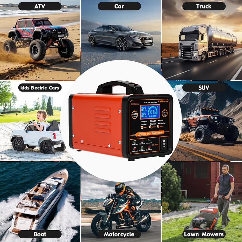 12V/24V Car Battery Chargers Heavy Duty, 0-20A Automatic Battery Maintainer with Auto Shutoffs, Repair, Winter Mode, Smart Trickle Charger for Automotive Car Truck Motorcycle RV AGM Deep Cycle