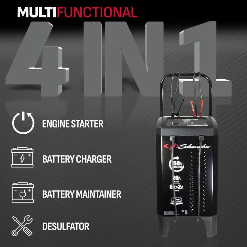 Schumacher Electric 150A 12V Wheeled Battery Charger/Engine Starter for Cars, Trucks & RVs - Automatic Car Battery Charger/Maintainer - with 20A Boost Mode & 6A Charge / 2A Maintain Mode - SC1364