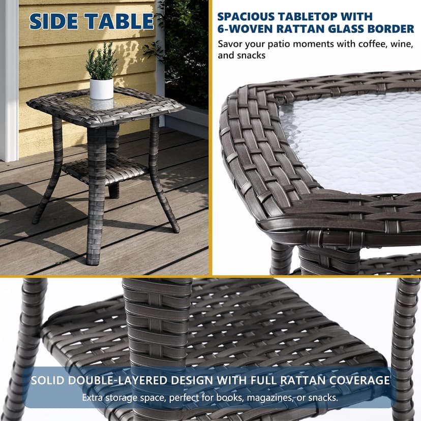 5 Piece Patio Furniture Set, Outdoor Swivel Chair Sets with Thick Cushion, Side Table and Ottoman, Wicker Patio Conversation Set for Deck Porch Sunroom
