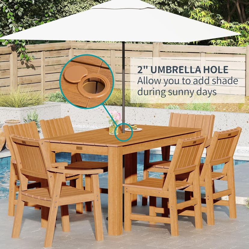ZHUSI Patio Table and Chairs Set, Outdoor Table and Chairs,HDPE Outdoor Dining Set with Umbrella Hole for Backyard, Poolside