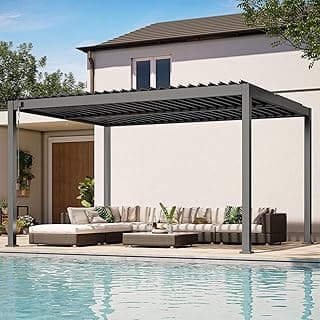 Louvered Pergola, 10 x 13 Aluminum Pergola, Outdoor Modern Design with Adjustable Roof and Hidden Drainage System, Durable for Gardens, Patios, Garden Yard, Deck (Dark Gray, 10x13)