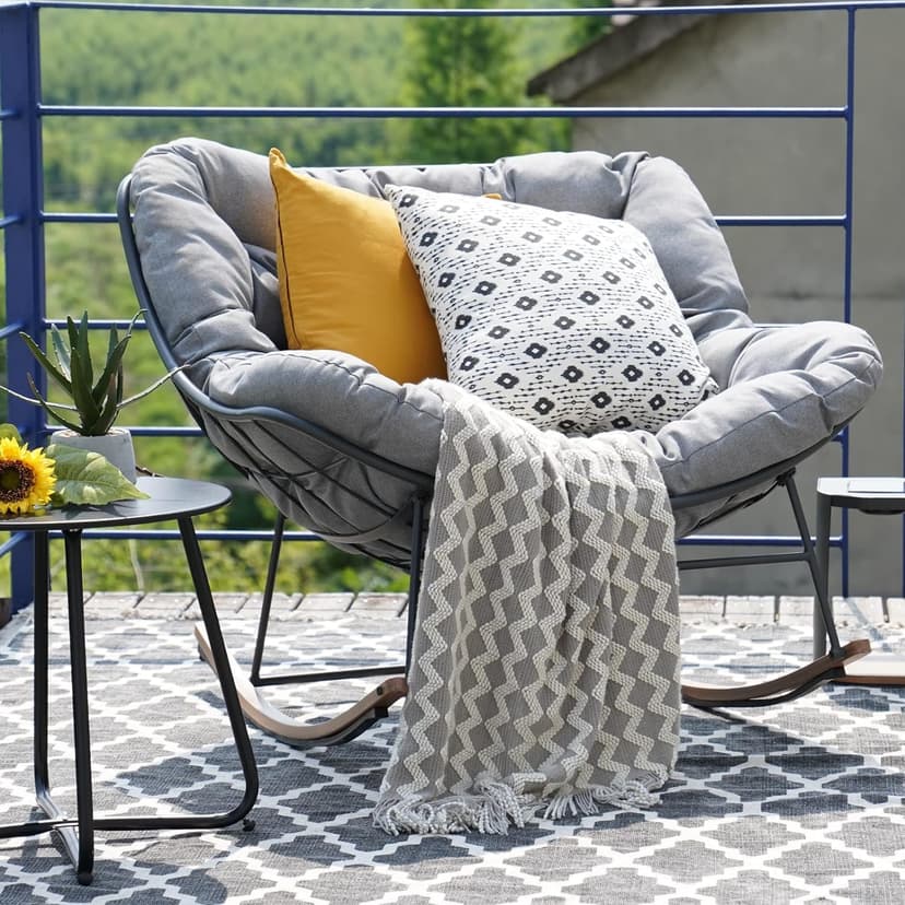 Grand patio Outdoor Rocking Chair, E-Coated Modern Cozy Lounge Rocker Chair with Cushion for Balcony Porch Patio, Gray