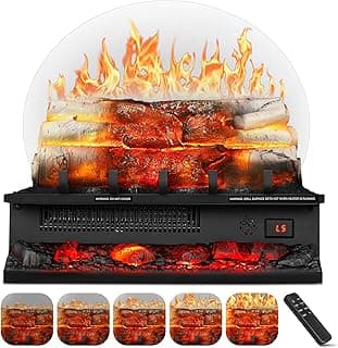Electric Fireplace Log Heater 750W/1500W, 20" Electric Fireplace Insert with Adjustable 5 Flame Brightness&Speed/3 Music Sounds/Remote Control/8Hrs Timer for Home, Room, Office Decor