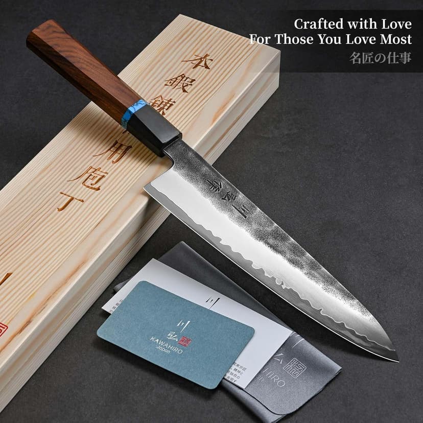 KAWAHIRO Japanese Chef Knife, 210mm Black Forged VG10 Kitchen Knife, Handcrafted Professional Chefs Knife with Ergonomic Handle, Perfect Birthday Gifts for Men Women, Luxury Gift Wood Box