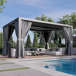 Aoxun Louvered Pergola 12' x 16' Outdoor Aluminum Pergola Adjustable Roof, with Waterproof Curtains and Nets, for Decks, Gardens, Gray