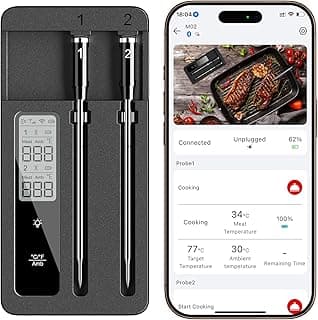 Smart Wireless Meat Thermometer with Dual Probes, Bluetooth & WiFi Combo, Remote Monitoring & Smart Alerts for BBQ, Grill, Smoker, Oven, Air Fryer