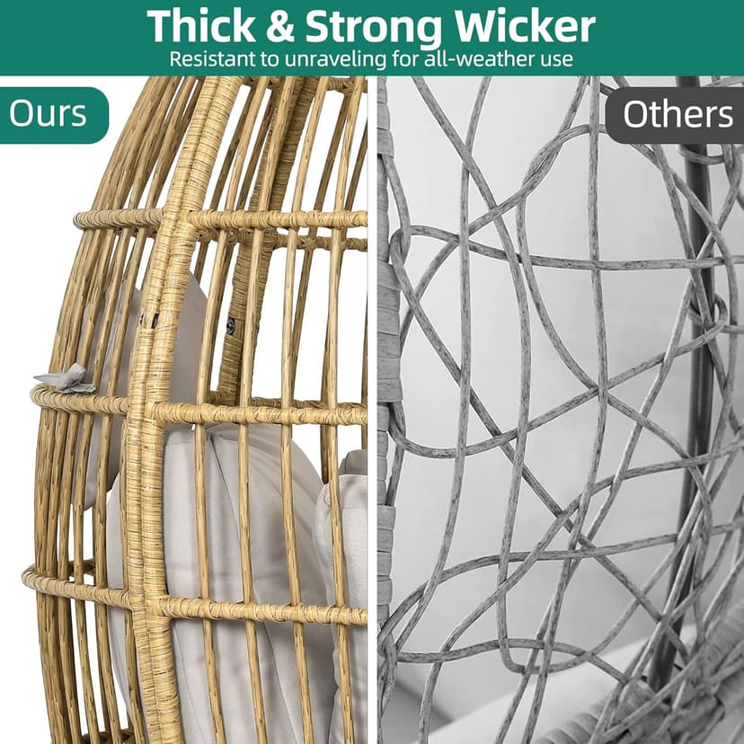 YITAHOME Wicker Egg Chair - Outdoor Rocking Chair for Patio, Grey