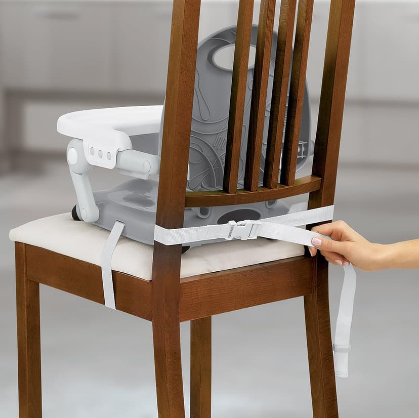 Chicco Pocket Snack Portable Booster Seat for Babies and Toddlers with 3 Height Adjustments, Secure Attachment to Dining Chairs, Easy-to-Clean, for Children up to 50 lbs. | Grey/Grey