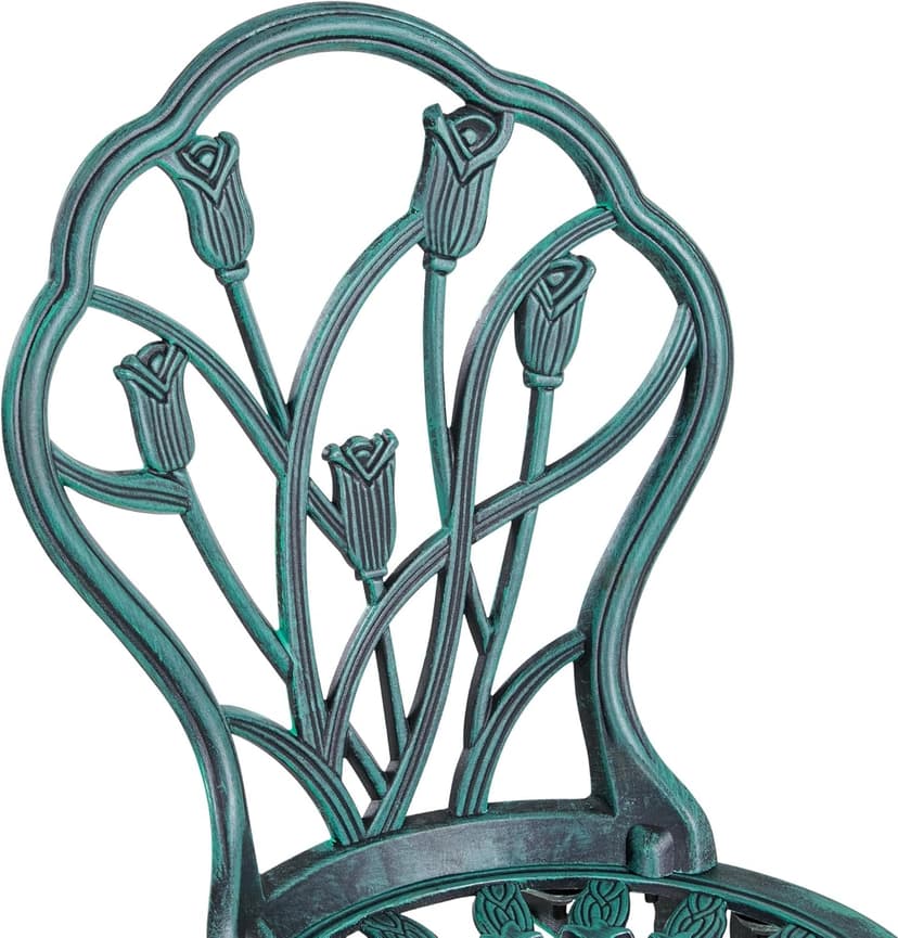 Yaheetech Patio Bistro Sets 3 Piece Cast Aluminum Bistro Table and Chairs Set, Cast Aluminum Bistro Table and Chairs Set of 2 with Umbrella Hole for Patio Backyard Balcony, Green