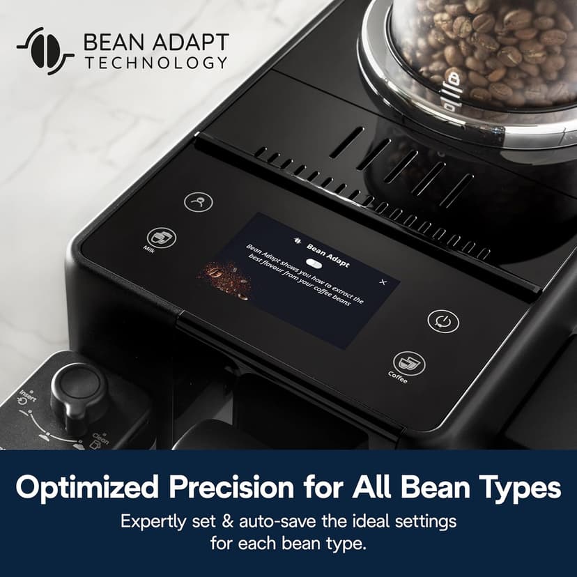 De'Longhi Rivelia Automatic Espresso Machine with Grinder & Milk Frother – All-in-One Coffee Maker, Hot & Iced Latte, Cappuccino, Bean Switch System, Burr Grinder, Compact Italian Design, Black