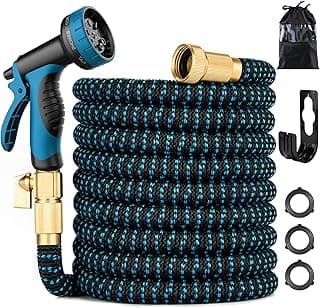 100 ft Expandable Garden Hose - Kink Free Flexible Water Hose 100ft with 10 Pattern Spray Nozzle, 3/4 Solid Brass Connectors, Retractable Latex Core - Lightweight Expanding Hose