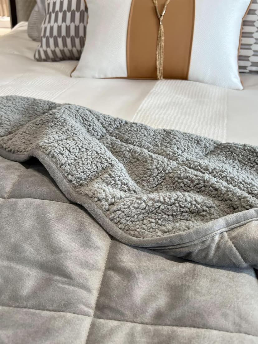 Sherpa Weighted Blanket for All Season,Both Sides Grey 15Lbs, 60 x 80 inches, Reversible Velvet Soft Plush Weighted Blanket for Adult Better Sleep