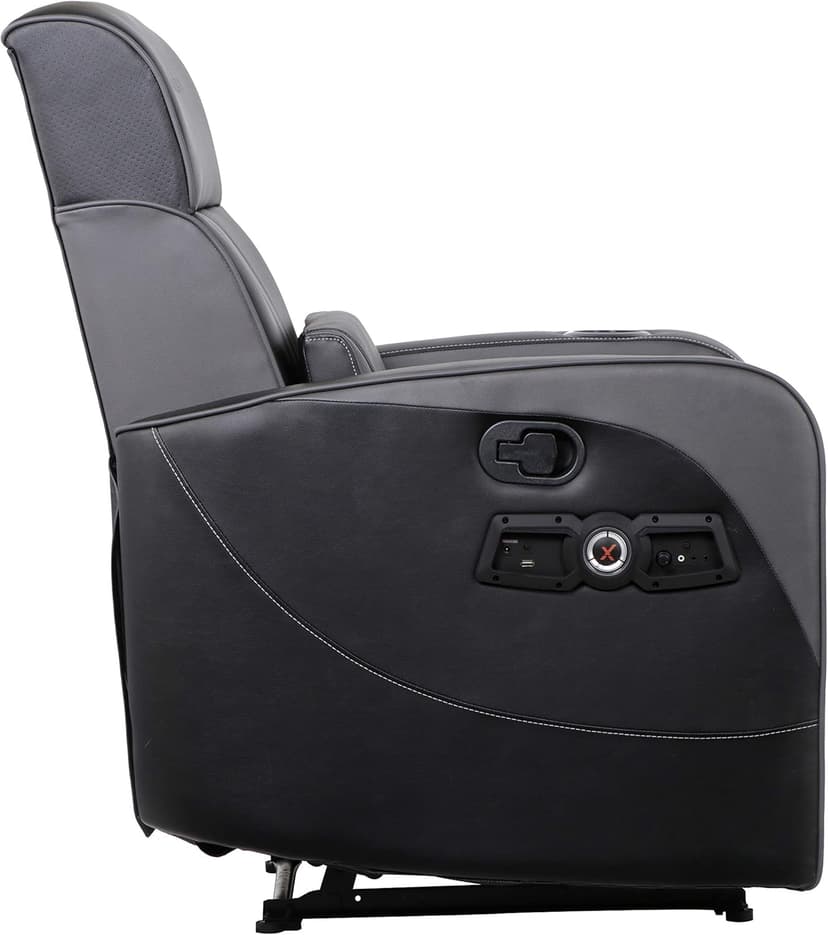 X Rocker Gamma Recliner Gaming Chair, 2.1 Bluetooth Audio System, Headrest Mounted Speakers, Built-in Footrest and Cupholder, 718001, 34.84" x 39.37" x 30.31", Black