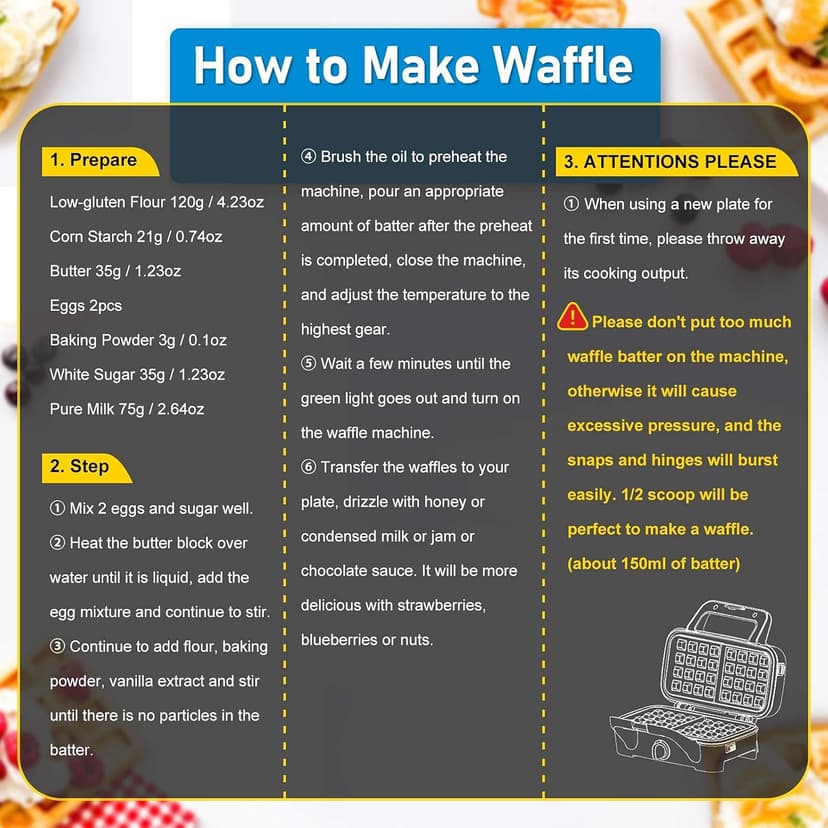 Waffle Makers, 3-in-1 Waffle Iron Panini Press Sandwich Maker with Removable Plates, 5-gears Temperature Control Non Stick Coating Cool Touch Handle Anti-skid Feet for Breakfast 1200W 120V