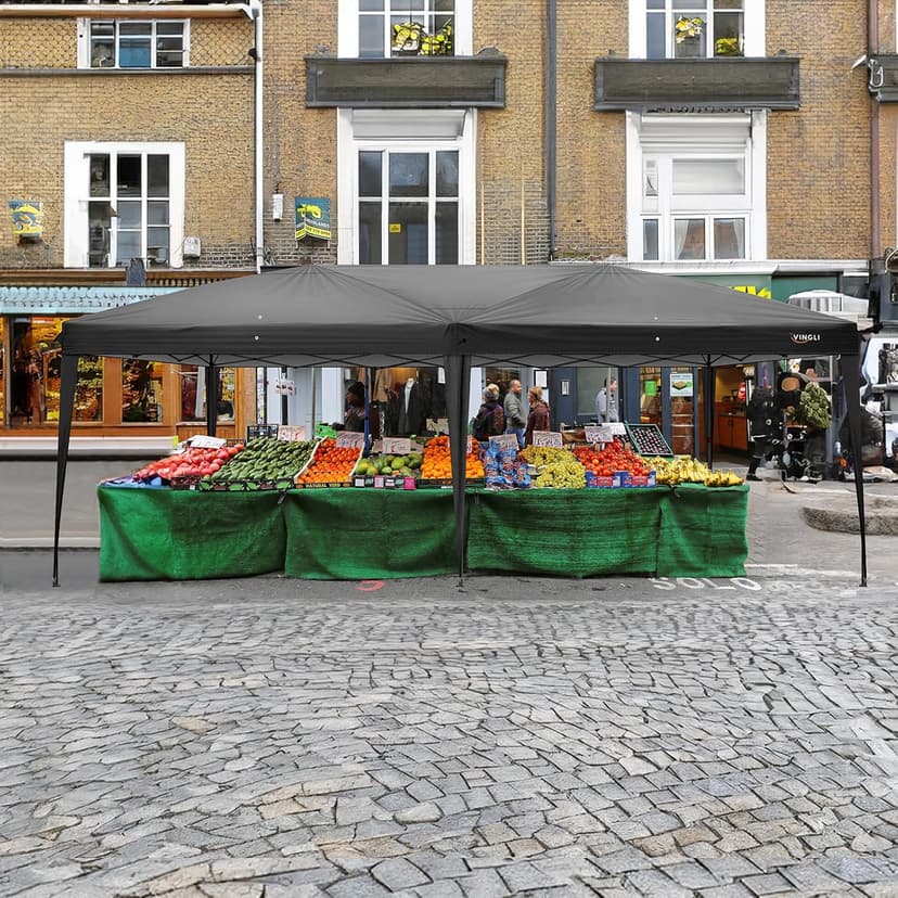 VINGLI 10x20 ft Pop Up Canopy Tent with 6 Sidewalls, Carry Bag, Outdoor Gazebo, Patio Event, Commercial Canopy (Black)