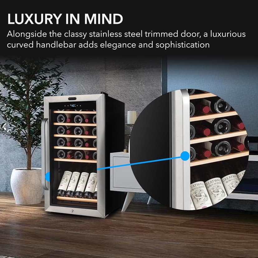 Whynter FWC-341TS 34 Bottle Freestanding Stainless Steel Wine Refrigerator with Display Shelf and Digital Control, Gray