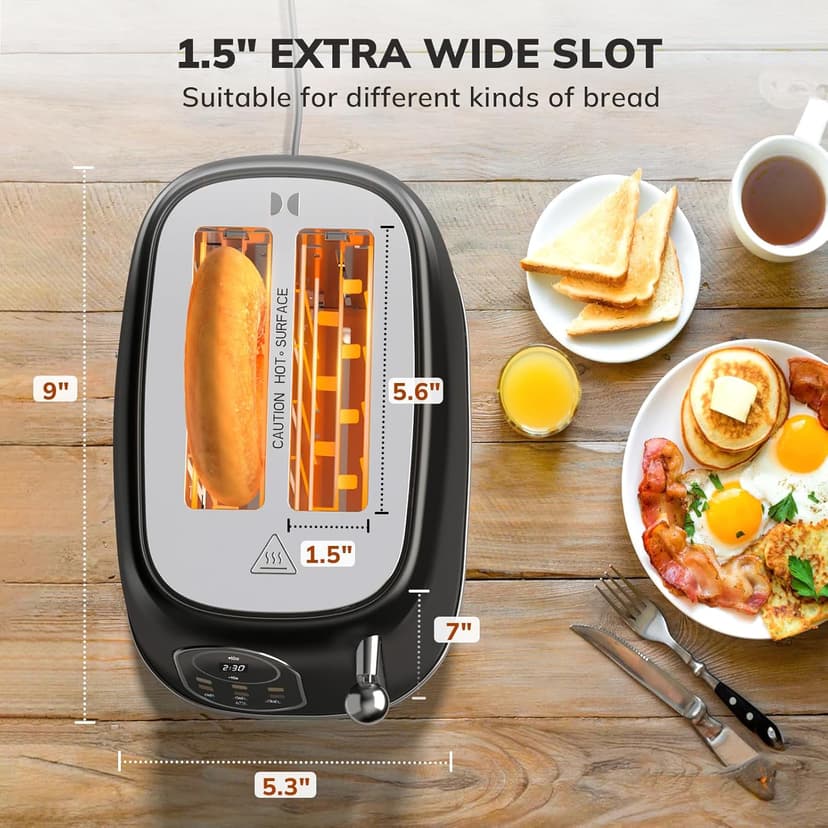 Keenstone Smart Touch Screen Toaster 2 Slice, Retro Wide Slot Stainless Steel Toaster with 6 Browning Levels, Reheat & Defrost, for Bagel, Toast, Bread, Removable Crumb Tray, Black