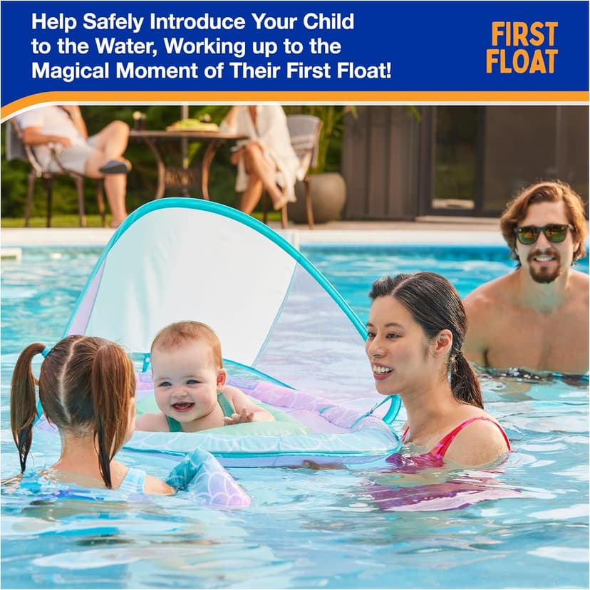 SwimWays Baby Spring Float with Adjustable Canopy and UPF Sun Protection, Blue Lobster