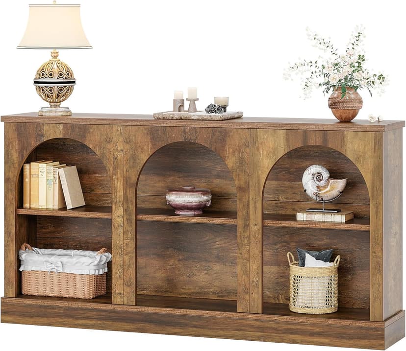 Tribesigns Farmhouse Console Table, 63-Inch Long Entryway Table with 3 Tier Storage, Wooden Rectangular Sofa Table Behind The Couch for Entrance, Hallway, Living Room, Brown