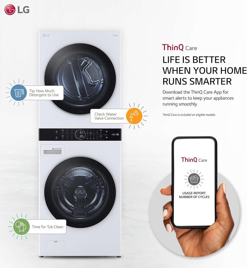 LG WKEX200HWA Compact 2 in 1 Laundry and Dryer Combo 27 Inch Washing machine 6 cycles, Laundry Center, Energy Star Certified, Washtower, Wrinkle Free, Wifi and Turbosteam technology with sensor for