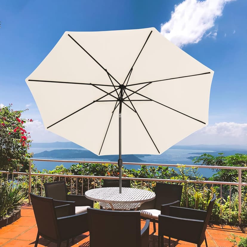 Sundale Outdoor 9FT Patio Umbrella with Sand Bag Umbrella Base, Outdoor Umbrella with Tilt and Crank, Beige