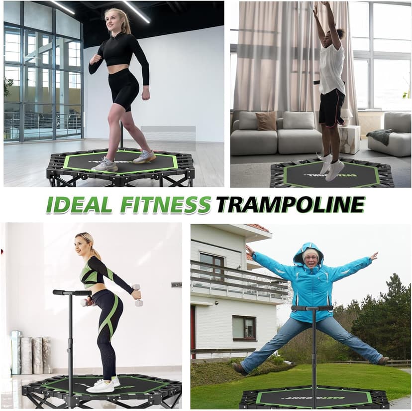 East Mount 42" Folding Fitness Trampoline for Adults, Foldable Mini Trampoline with Handle, Exercise Rebounder, Small Trampoline for Adults, Max Load 440lbs, for Indoor Garden Workout’