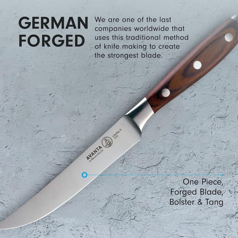 Messermeister Avanta Forged 5” Fine Edge Steak Knife Set - German X50 Stainless Steel - Rust Resistant & Easy to Maintain - Includes 4 Steak Knives