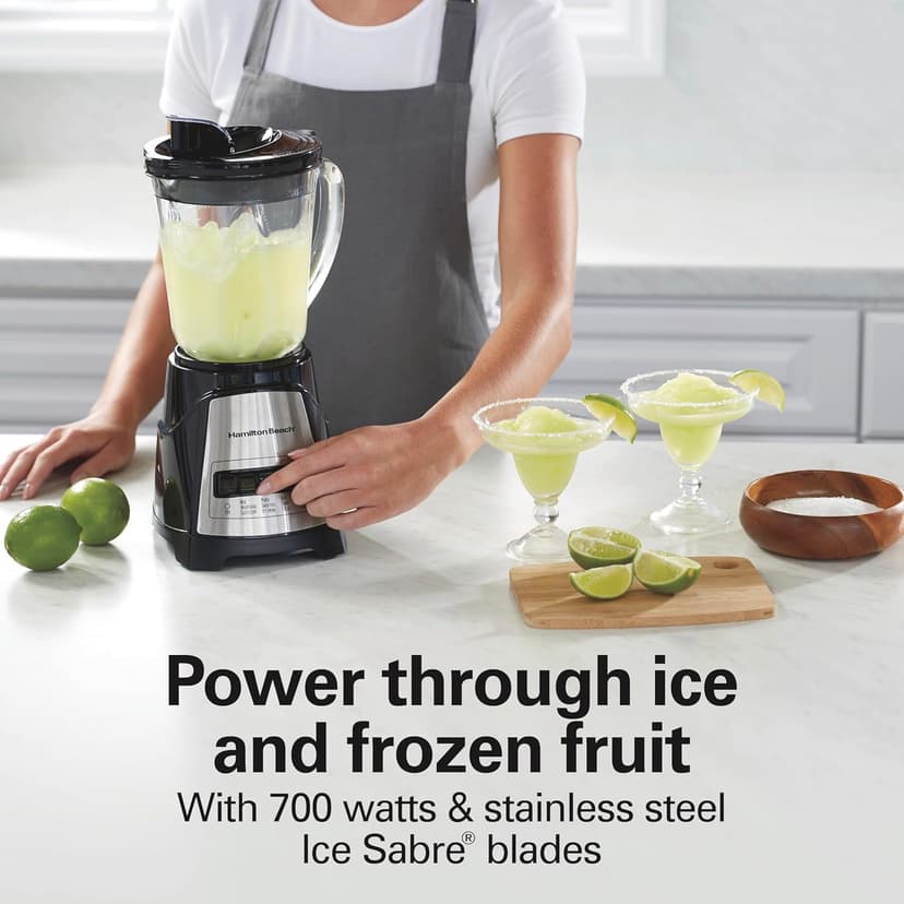 Hamilton Beach Power Elite Wave Action Blender For Smoothies, 40 Oz Glass Jar, 12 Functions Including Puree, Crush Ice, Black, 700 Watts, Black (58148A)