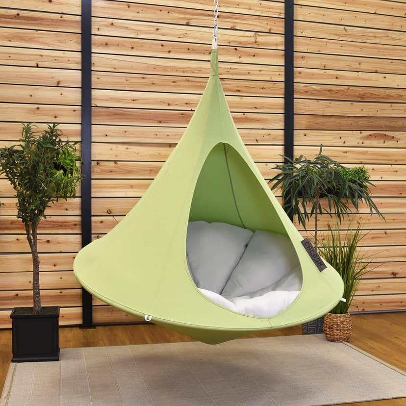Single Cacoon Hanging Chair – Cozy Indoor/Outdoor Hammock with Polyester Canvas, 440 lb Capacity, Includes 18ft Rope & Carabiner (Leaf Green)