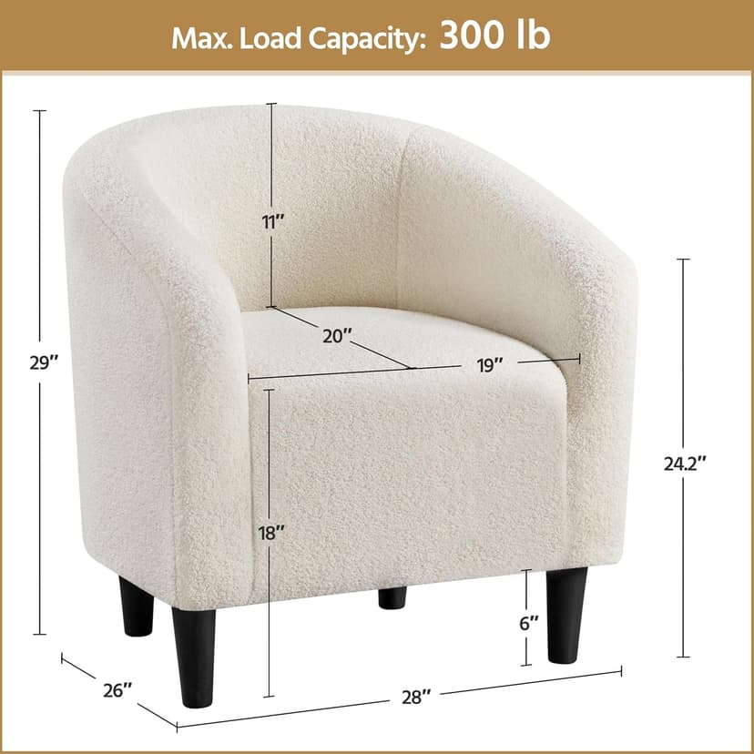 Yaheetech Barrel Chairs, Furry Accent Chairs with Soft Padded Armrest for Living Room Bedroom Waiting Room Office, Set of 2, Ivory