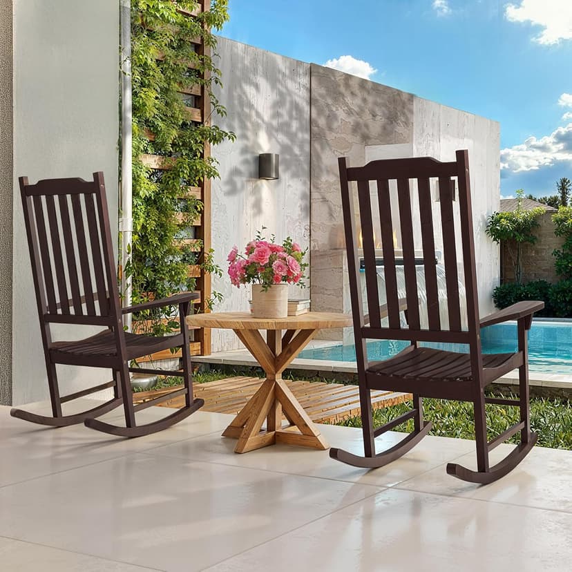 Tranquillo Oasis Wooden Rocking Chair for Patio, Porch, or Indoor Use – Classic Acacia Wood Rocker with Sturdy Frame, Comfortable Slatted Seat, Smooth Rocking Motion – Farmhouse Outdoor Chair