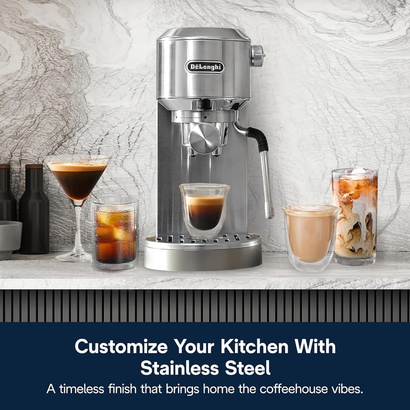 De'Longhi Dedica Duo Compact Espresso Machine - Stainless Steel Coffee Maker with Milk Frother Wand- for Espresso, Cold Brew, Hot & Iced Coffee, Cappuccinos, Lattes & Home Barista Brewing