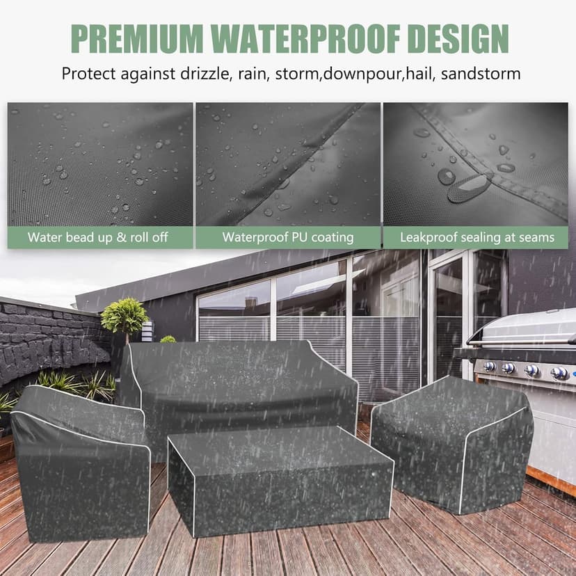 Gasadar Patio Furniture Covers, 4-Piece Outdoor Furniture Cover Waterproof for Patio Loveseat, Chair and Coffee Table, 600D Heavy Duty, Grey
