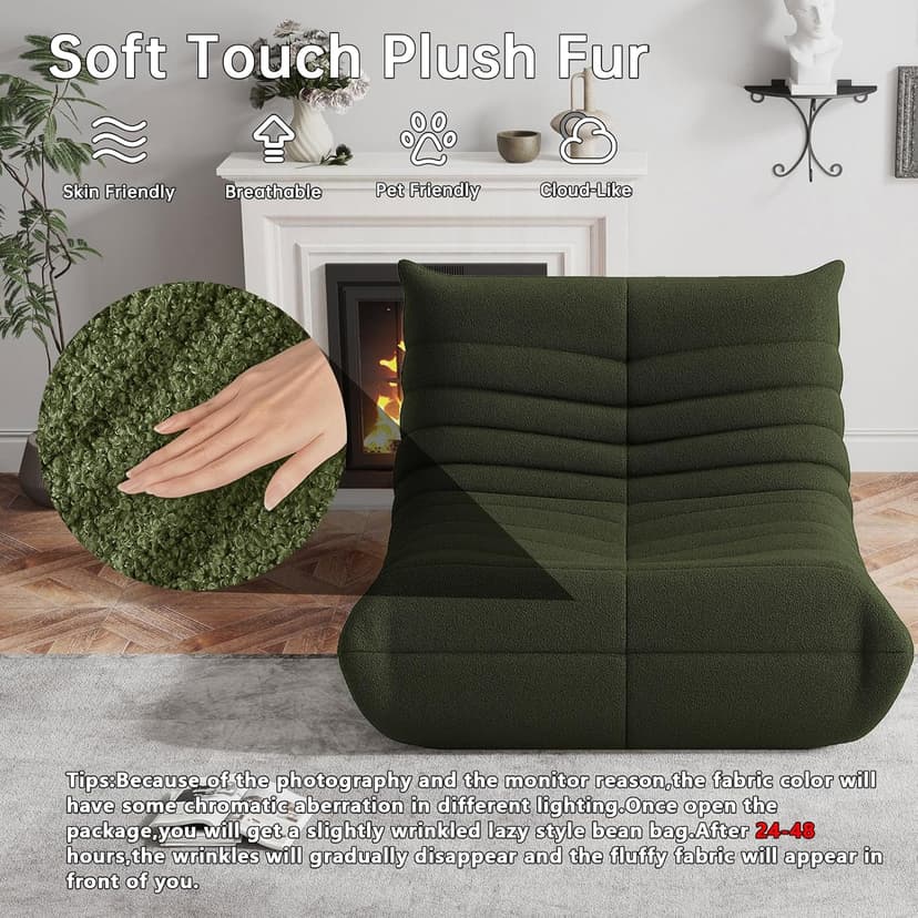 Bean Bag Chairs for Adults, BeanBag Reading Chair Memory Foam Couch, Floor Chair Soft Teddy Material, Comfy Reading Nook Chairs for Bedroom Living Room Office (Green)
