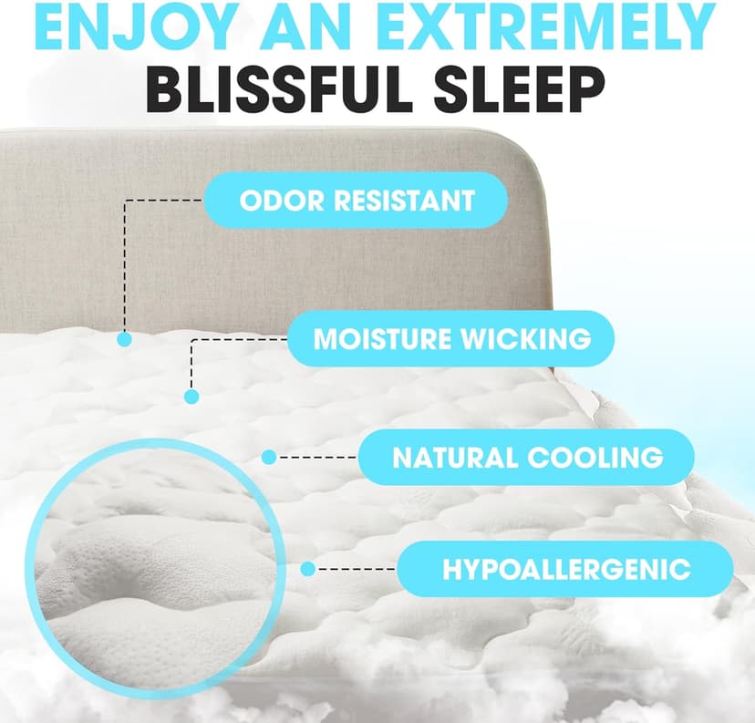 Cheer Collection Queen Size Mattress Topper – Extra Thick and Plush Pillow Top Mattress Pad, Soft Rayon from Bamboo Cover, Cooling, Breathable, and Machine Washable Mattress Topper for Queen Bed