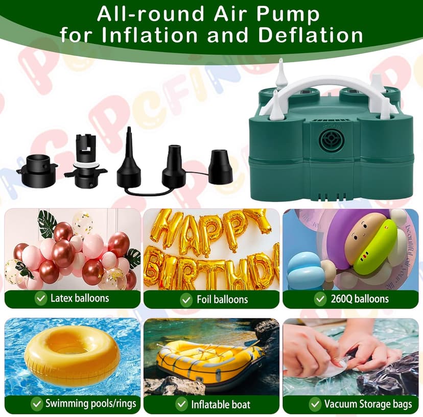 PCFING Balloon Pump Electric, Portable 3-in-1 Air Pump Inflator Blower Machine for Latex 260q Foil All Balloons & Quick-Fill Inflation and Deflation for Air Mattress, Inflatables Pool, Airbeds, Floats