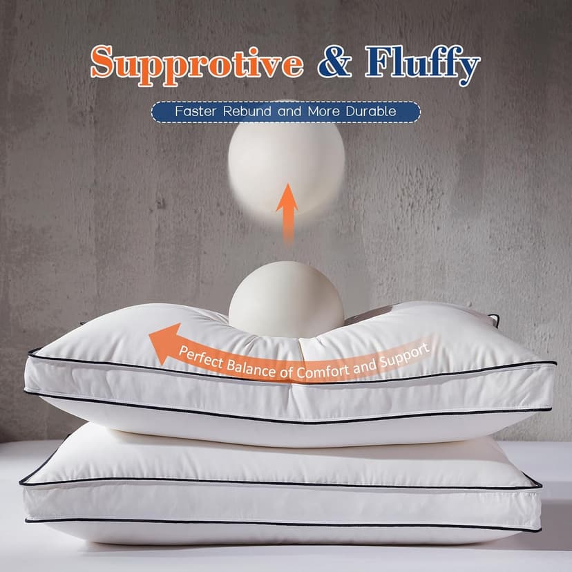 Decroom Goose Feather Down Pillows Queen Size Set of 2, Soft Pillows for Luxury Hotel Quality Gusseted Pillow 2 Pack, Bed Pillows for Sleeping, Breathable, Fluffy for Side, Back Sleepers